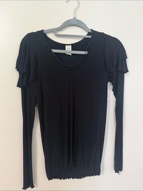 We The Free Black Long Sleeve Ruffle Shoulder Top
